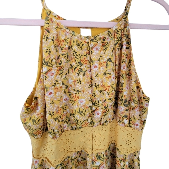 Y2K Babydoll Eyelet Dress Fit & Flare Mini Boho Sundress Sz S Gold Miami - Picture 4 of 10